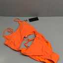 Meyeeka Womens Scoop Neck Cut Out Front Lace Up Back High Cut Monokini One Piece Swimsuit (Medium, Orange)