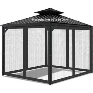 Gazebo Universal Replacement Mosquito Netting, Outdoor Mesh Netting Screen 4-Panel Sidewall with Zipper for Patio, Canopy, Garden and Backyard, Gray(Mosquito Net Only) (Black, 10' x 10')