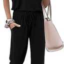 MASCOMODA 2 Piece Outfits for Women 2025 Summer Casual Quarter Zip Short Sleeve Tops Long Pants Tracksuit Jogger Lounge Sets (Small)
