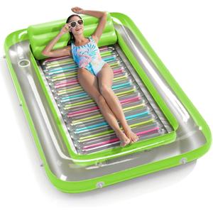Inflatable Tanning Pool Lounger Float - Jasonwell 4 in 1 Sun Tan Tub Sunbathing Pool Lounge Raft Floatie Toys Water Filled Tanning Bed Mat Pad for Adult Blow Up Kiddie Pool Kids Ball Pit Pool (Large, Lime w reflective base)