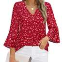 Timeson 3/4 Length Sleeve Womens Tops: Office Attire - Womens Blouses for Work Professional - Business Casual Shirts for Women Ladies Tops Chiffon V Neck Professional Interview Clothes Red Spot L (L)