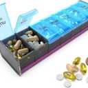 Extra Large Pill Organizer- XXL Pill Box 7 Day - Weekly Pill Organizer with AM PM Large Compartments Big Pill Case for Supplements Jumbo Pill Holder for Vitamins Huge Medicine Organizer 2 Times a Day (Purple/Blue)