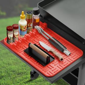 Silicone Griddle Tools Mat for Blackstone, Heat Resistant Spatula Mat, Grill BBQ Caddy Utensils Holder, Blackstone Griddle Accessories, Silicone Grill Mats for Outdoor GrillRed
