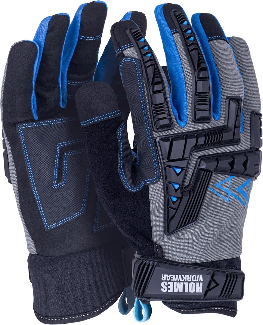 Performance Gloves, Synthetic Leather Palm, Thermoplastic Rubber Touchscreen-Compatible (Large, Blue)