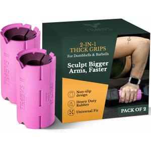 Tribus - Thick Grips for Dumbbells and Barbells, 2.05" & 2.44" Thick Dumbbell Grips for Men and Women, Extreme Arm & Forearm Builder Grip Strength, Barbell Grip for Weight Lifting
