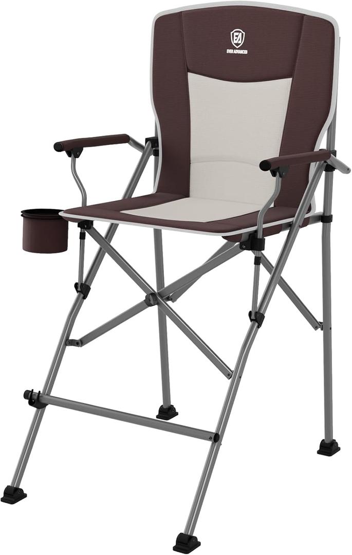 EVER ADVANCED Tall Camping Folding Chair 31", Portable Directors Chair, Bar Height Camping Chair with Carry Bag and Footrest, Armrest, Heavy Duty Supports 300 Lbs Red