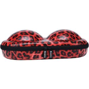 Premium Bra Case Braiou Lingerie Travel Bag Zip Underwear Organizer Bag for A-DD Cup [Leopard Print] (Red)