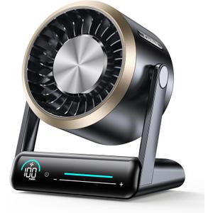 USB Desk Fan for Bedroom: 100 Speeds Digital Display Quiet Table Negative Ion Fan with Turbo Airflow, 90 Rotating Small Rechargeable Battery Desktop Fans for Home Office Black