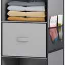YOUDENOVA Hanging Closet Organizer, 5 Tier Hanging Closet Shelves with 6 Side Pockets and 2 Drawers, Light Grey