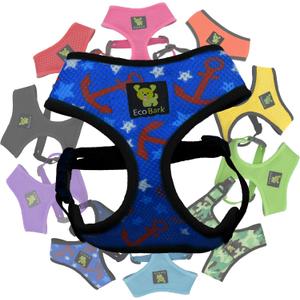 EcoBark Dog Harness - Eco-Friendly Max Comfort Harnesses - Luxurious Soft Mesh Halter - Over The Head Harness Vest- No Pull and No Choke for Puppy, Small Breeds & Medium Dogs (Large, Nautical Anchor)