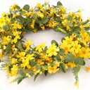 J'FLORU Artificial Spring Wreath 22 Inch Summer Wreaths for Front Door Yellow Daisy Wreath for Indoor Outdoor Home Decor and Easter Celebration