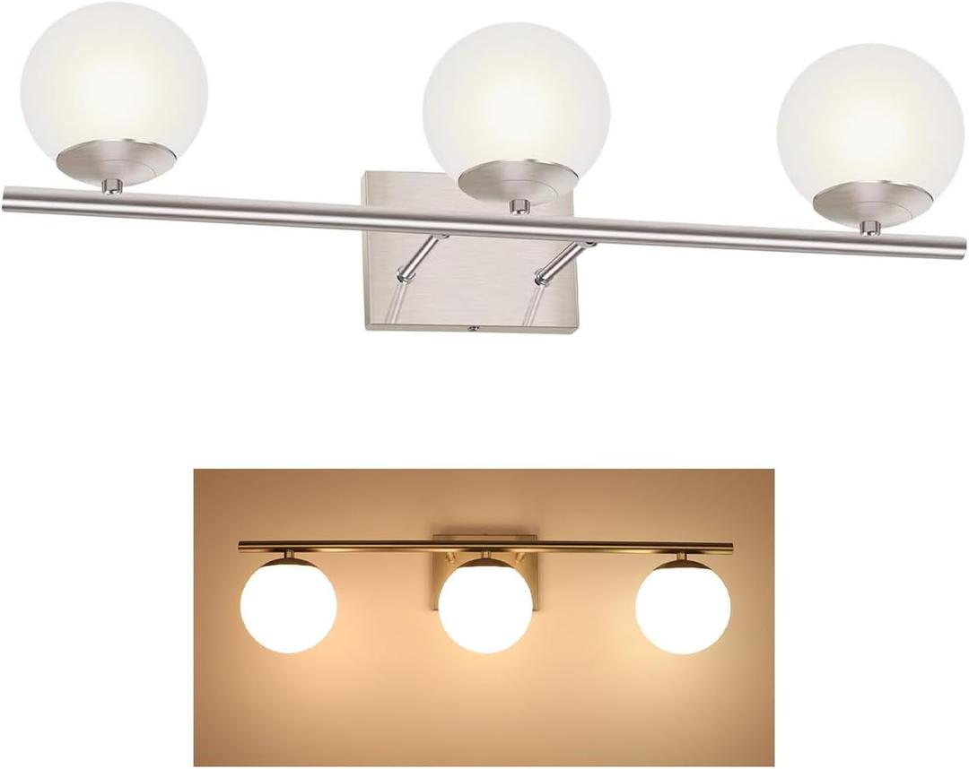 New Bathroom Vanity Light Fixtures 3 Lights Brushed Nickel Glass Shade Modern Wall Bar Sconce Over Mirror