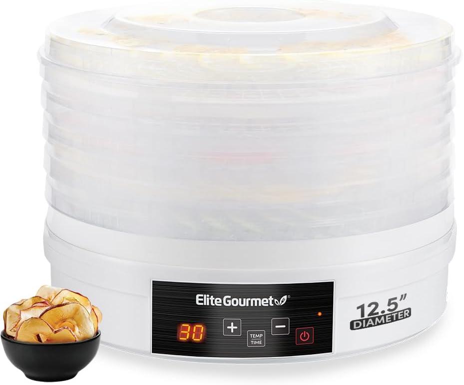 Elite Gourmet EFD770WD Digital Food Dehydrator with 5x12.5 BPA Free Trays, Adjustable 48-hr Timer and Temperature from 95~158F, Jerky, Herbs, Fruit, Veggies, Dried Snacks, White