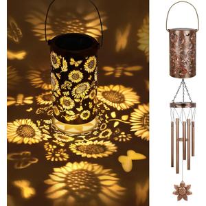 YHmall Solar Wind Chimes for Outside, 35'' Memorial Wind Chimes Sunflower Teacher Appreciation Gifts for Women Mom Grandma, Solar Lantern Windchimes Outdoors Unique Gifts for Garden Decor