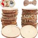 AerWo Natural Wood Slices 50 Pcs 2.7-3.1 Inches Craft Wood Kit Unfinished Predrilled with Hole Wooden Circles Tree Slices for Arts and Crafts Christmas Ornaments DIY Crafts