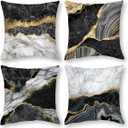 Black Gold Marble Texture Decorative Pillow Covers 18x18 Set of 4, Gold and Black Grey Throw Pillow Cases for Couch Sofa Bedroom Living Room Decor Home Cushion Cover,Black Gold Living Room Decoration