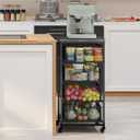 4-Tier Fruit Vegetable Storage Cart - Kitchen Organizer and Storage Cart with Wheels, Wooden Top Metal Wire Fruit Vegetable Rack Stand with Drawers to Storage Cans Snacks for Kitchen(Patent Pending)
