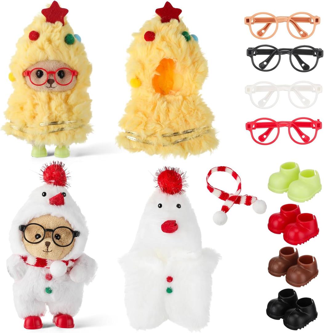 2 Sets Christmas 17 cm/6.7 Inch Doll Clothes Outfits Accessories Dolls with Shoes Glasses Costume Stylish Adorable Dress up for Christmas Winter Holiday Decor Gifts(Cute Style)