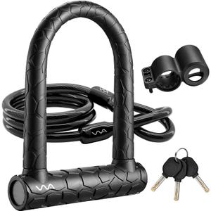 Bike U Lock,20mm Heavy Duty Combination Bicycle D Lock Shackle 4ft Length Security Cable with Sturdy Mounting Bracket and Key Anti Theft Bicycle Secure Locks (Short, Black)