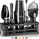 BARE BARREL Mixology Bartender Kit Bar Set | 16-Piece Cocktail Shaker Set | Martini Barware Mixing Tools for Home Bartending | Incl. 35 Recipe Cards | Gift Set (28oz Boston Shaker, Jet Black/Black)