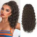 Isaic Ponytail Extension 16 Inch Long Wavy Curly Ponytails Drawstring Ponytail for Black Women Dark Brown Pony Tails Hair Extensions Synthetic Hairpiece for Daily Use