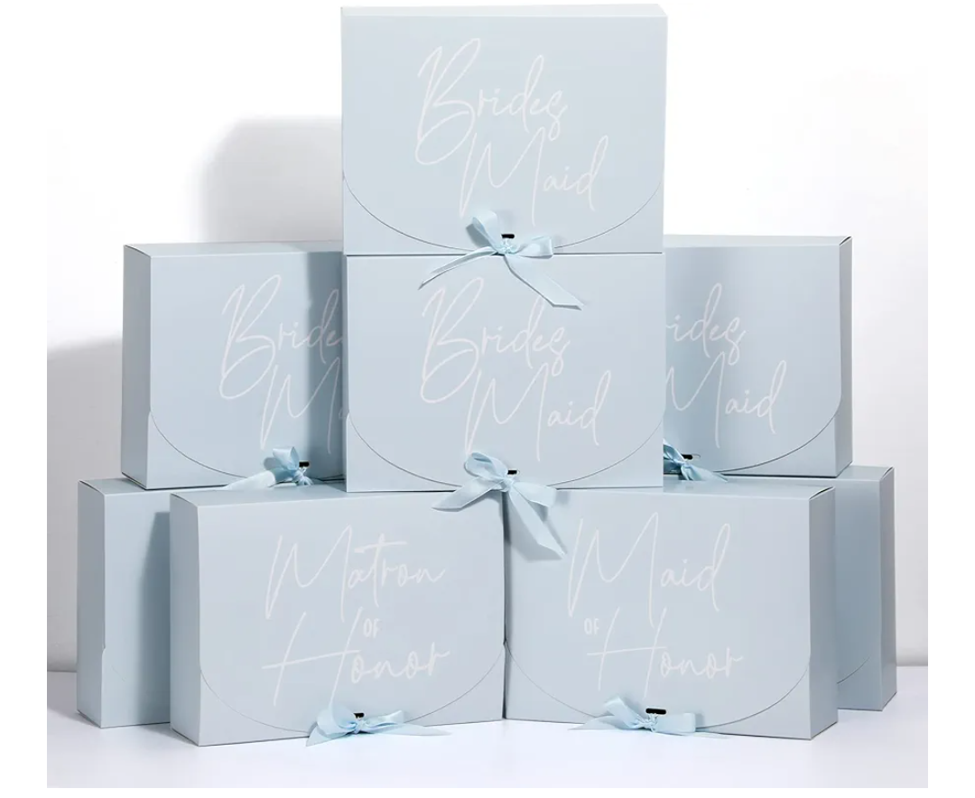 Marspark 8 Pack Blue Bridesmaid Proposal Gift Boxes with Ribbon 7.87 x 10.6 Inch Will You Be My Maid of Honor Bridesmaid Boxes for Wedding Bridal Shower Packaging Supplies Birthday Party Favors