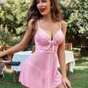 Avidlove Women Lingerie Lace Babydoll Strap Chemise Halter Teddy V Neck Sleepwear (Pink, S)