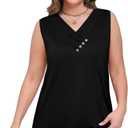 Sampeel Tank Top for Women Summer Button Down V Neck T Shirts Sleeveless Loose Fit Fashion Tops 2026 (Black, L)