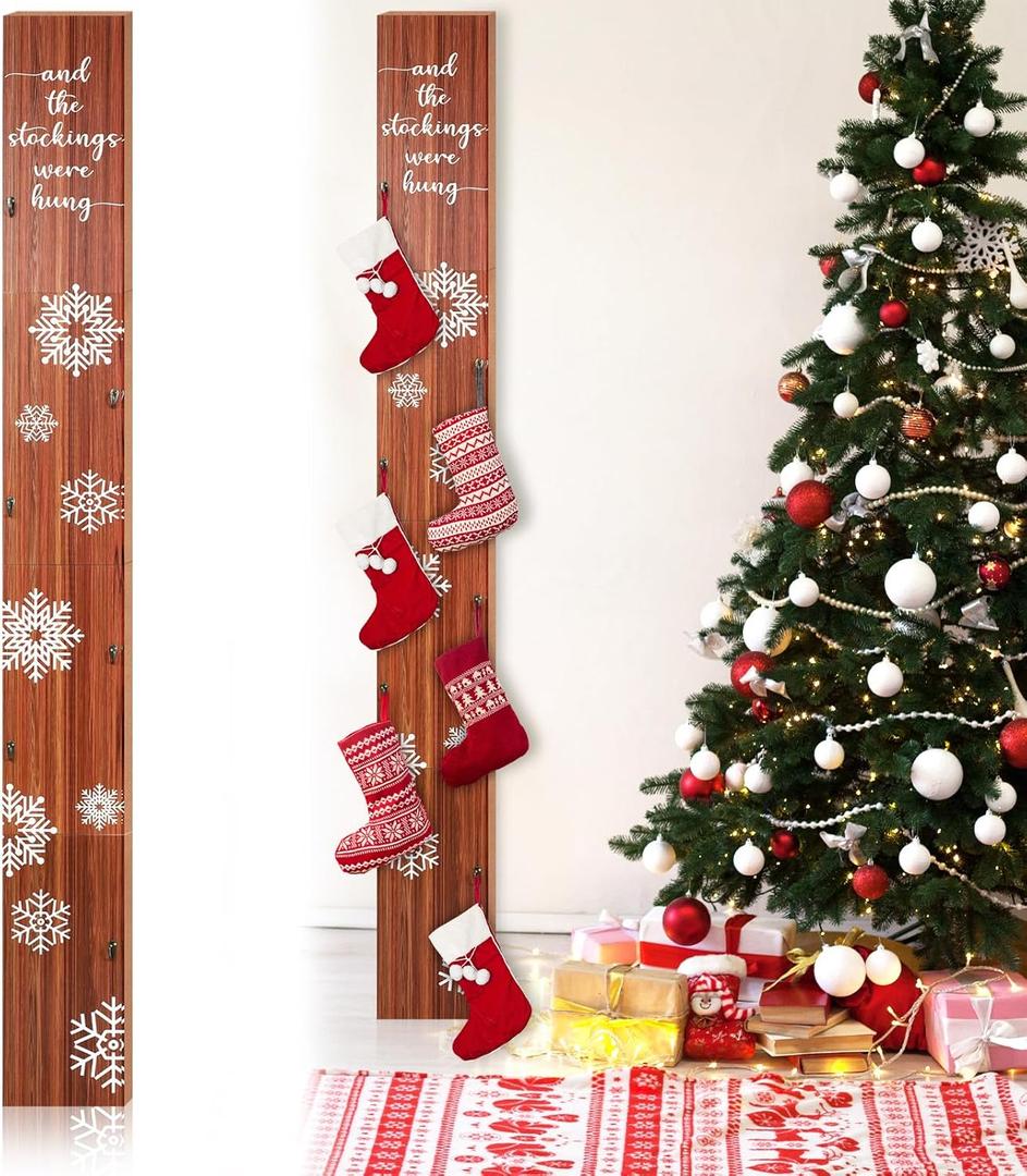 70 Inch Freestanding Christmas Stocking Holder with 6 Hooks Vertical Collapsible Holder Stand The Stocking were Hung Wood Sign for No Fireplace Small Homes Xmas Decoration