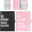 2 PCS 100 Envelopes Money Saving Challenge, Budget Binder with Cash Envelopes Thickened Detachable Page Saving Challenge Book with Cards and Pen Storage Easy to Save 5,050-Black, Pink