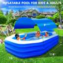 Inflatable Pool with Canopy, Large Inflatable Swimming Pool for Kids,Adult, Blow Up Pools with Seats,Backrest.Durable Thickened Inflatable Family Pools for Backyard,118"x75"x22"-Dark Blue