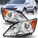 Headlights for 2007 2008 2009 2010 2011 Honda CR-V EX EX-L LX SE | Chrome Housing Amber Reflector Halogen Headlamps, Replaces 33151SWAA01 and 33101SWAA01