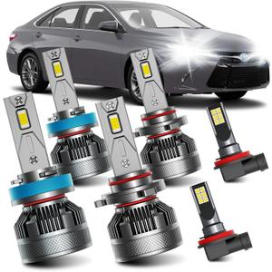AWALITED Fits for 2007-2018 Toyota Camry High Low Beam Fog Lights Bulbs Combo, 6000K White Plug-and-Play Super Bright Light Bulbs, Pack of 6