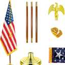 Presidential Indoor FlagPole - Solid Oak Wooden 8FT Flagpole with Base, 3x5 USA Flag-Polyester Canvas Embroidered Stars, Eagle Topper, Cord Tassel, for Office School City Hall.