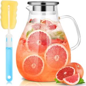 SUSTEAS 3 Litre 101oz Glass Pitcher Jar with Lid and Nozzle, 3.17Quart Cold/Hot Water Glass Water Bottle, Ice Tea for Refrigerator, Large Water Jar for Juice, Milk, Coffee or Homemade Drinks