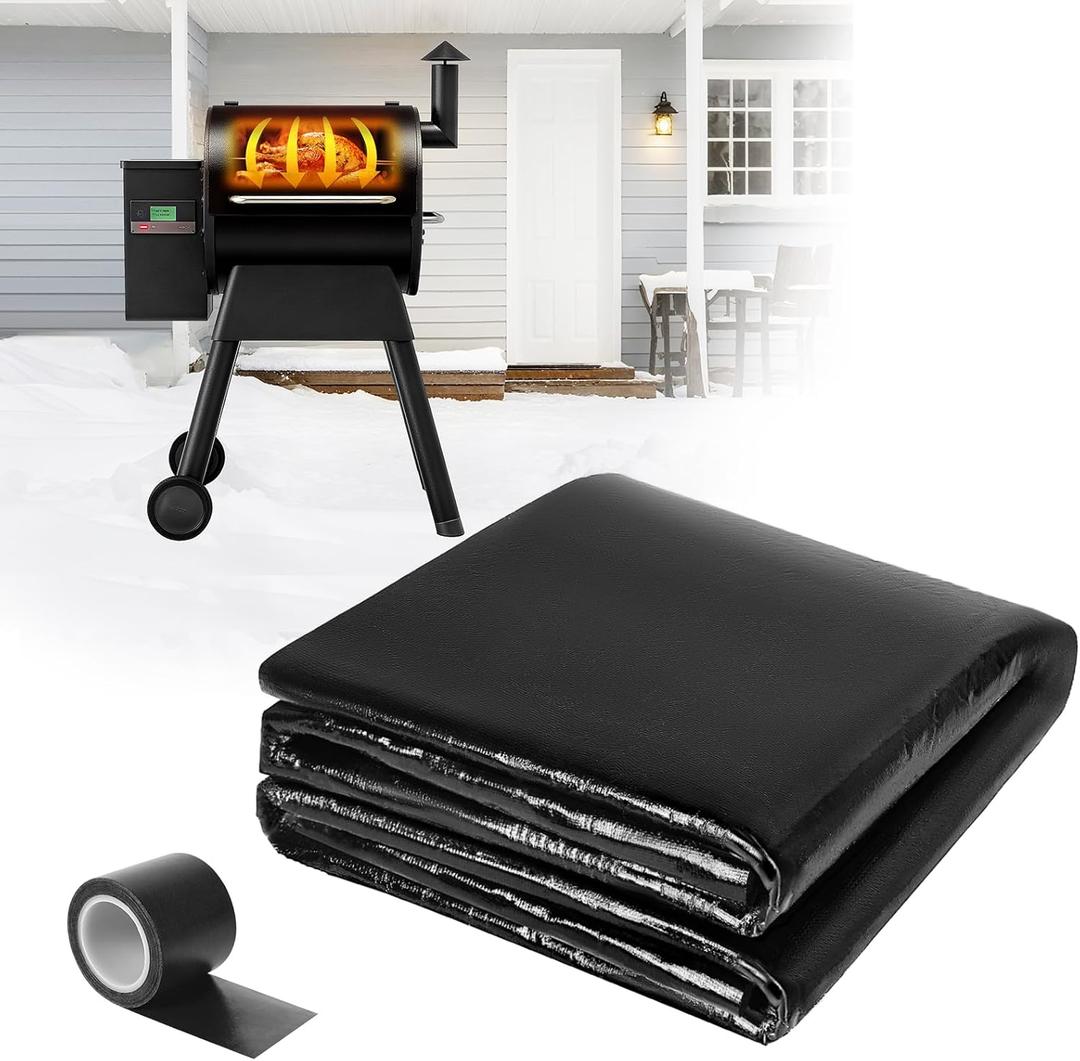 Grill Insulation Blanket 39"x39", Cuttable Smoker Thermal Blanket Compatible with Traeger Grill, Lil' Tex Elite, Pit Boss , Z Grills  Keep Heat & Save Pellets in Cold Weather BBQ with High Temp Tape