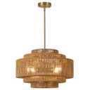 MeiShiDeng 19.68" Boho Chandelier Light Fixtures,5-Tier Hand-Woven Rattan Chandelier,4-Light Farmhouse Drum Wicker Hanging Pendant Light for Dining Room Kitchen Island Bedroom Living Room Foyer