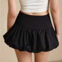 Women's Bubble Mini Skirt High Waisted Flared A Line Y2k Party Club Skirts (Black, M)