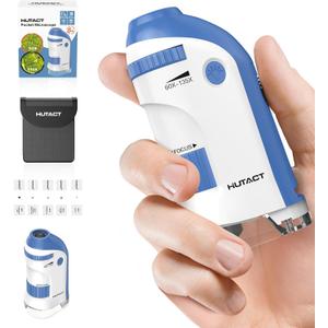 Pocket Microscope for Kids Portable Miniscope: 60-135X Mini Microscope with 5 Prepared Slides - Science Education and Nature Exploration Gifts for Boys Girls 6 7 8 9 10 11 12 (Navy Blue)
