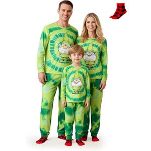 PATPAT Family Matching Christmas Pajamas, Tie Dye Pjs Sets with Snowman & Gingerbread, Includes Plaid Socks for Family (XXL)