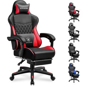 GTPLAYER Gaming Chair, High Back Leather Computer Gaming Chair with Footrest, Ergonomic Height Adjustable Office Chair with Removable Cover and Lumbar Support for Gaming and Work (Red)