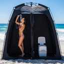 EighteenTek Upgraded Shower Tents with Hub, Pop Up Privacy Tent Camping 2-Room Privacy Shelter with Floor & Dual Doors, Portable Easy-Setup Toilet & Changing Tent, 83" x 47" x 77.6"H, 83"l X 47"w X 78"h