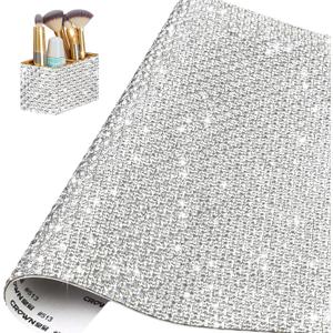 Bling Rhinestone Sticker, White Glass Gems Crystal Tape, 9.4 x 7.9 Inch Self Adhesive Rhinestone Sheet Sticker Diamond Ribbon for DIY Crafts Car Wedding Christmas Party Decorations (White)