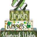 4 Pcs St Patricks Day Table Decorations Shamrocks St. Patrick's Day Tiered Tray Decor Irish Clover Blocks Lucky Print for Party Home Desk(Fresh Style)