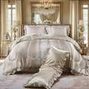 Satin Queen Comforter Set Silk Like Satin Bedding Set Hotel Soft Polyester Beige Bed Set Luxury Silky Pillow Cover with Quilt Set Ruffle Down Comforter Home Decor