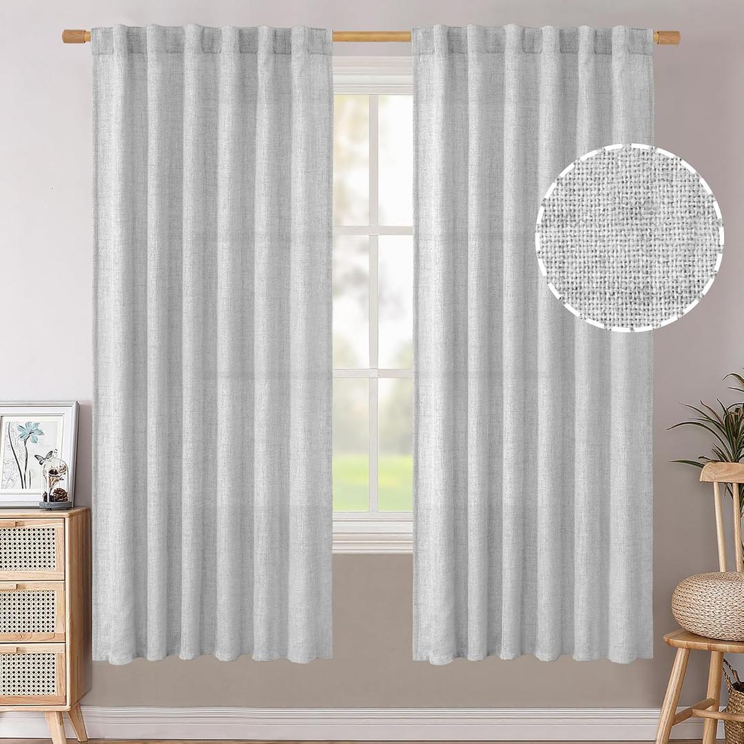 BGment 72 Inch Length Linen Curtains for Living Room Rod Pocket Light Grey Textured Window Drapes Light Filtering for Bedroom Dining Back Tab, 2 Panels, 52 Inch Wide Each Panel