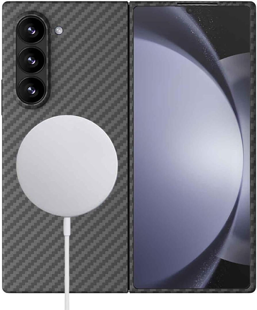 Sisyphy Aramid Fiber Case for Samsung Galaxy Z Fold 6 Compatible with MagSafe, Black 1500D with Carbon Fiber Texture, Super Slim Protective Cover Skin, Soft Touch Sturdy Durable Snap-on Back Cover