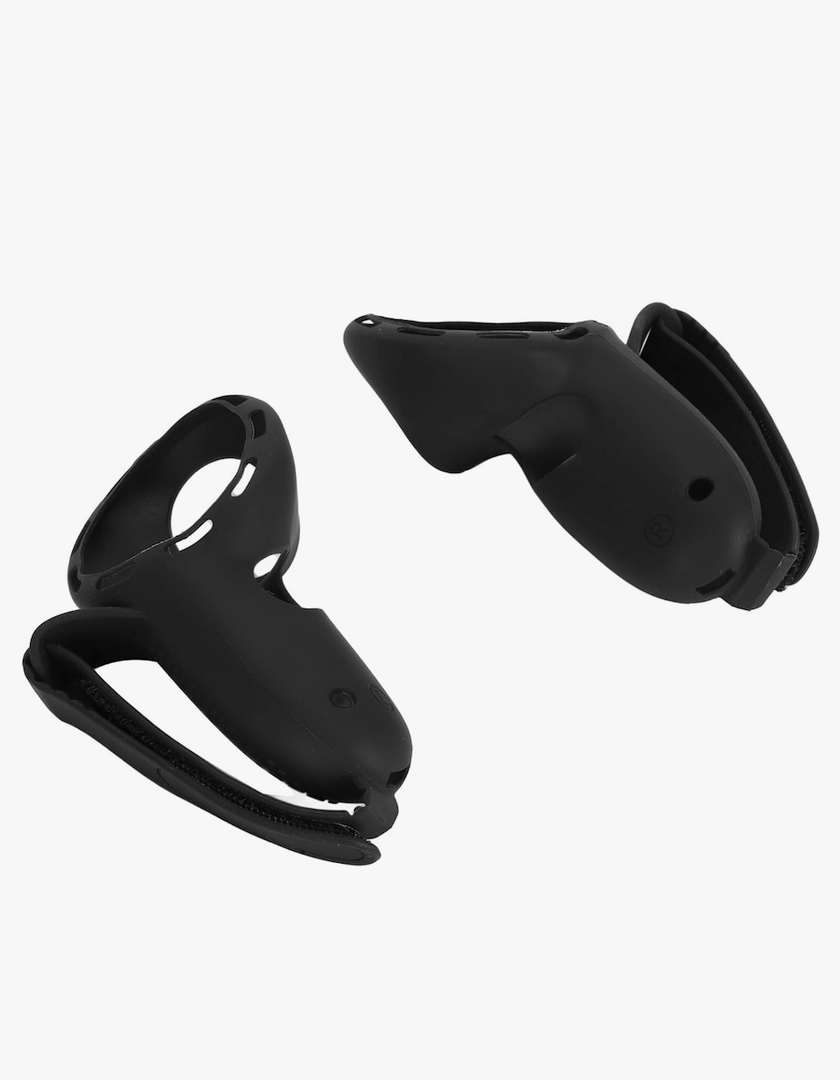Premium Adjustable Thickened Slip VR Controller Grips Cover for Immersive Gaming Experience Made of Silicone and PU Leather in Black Color