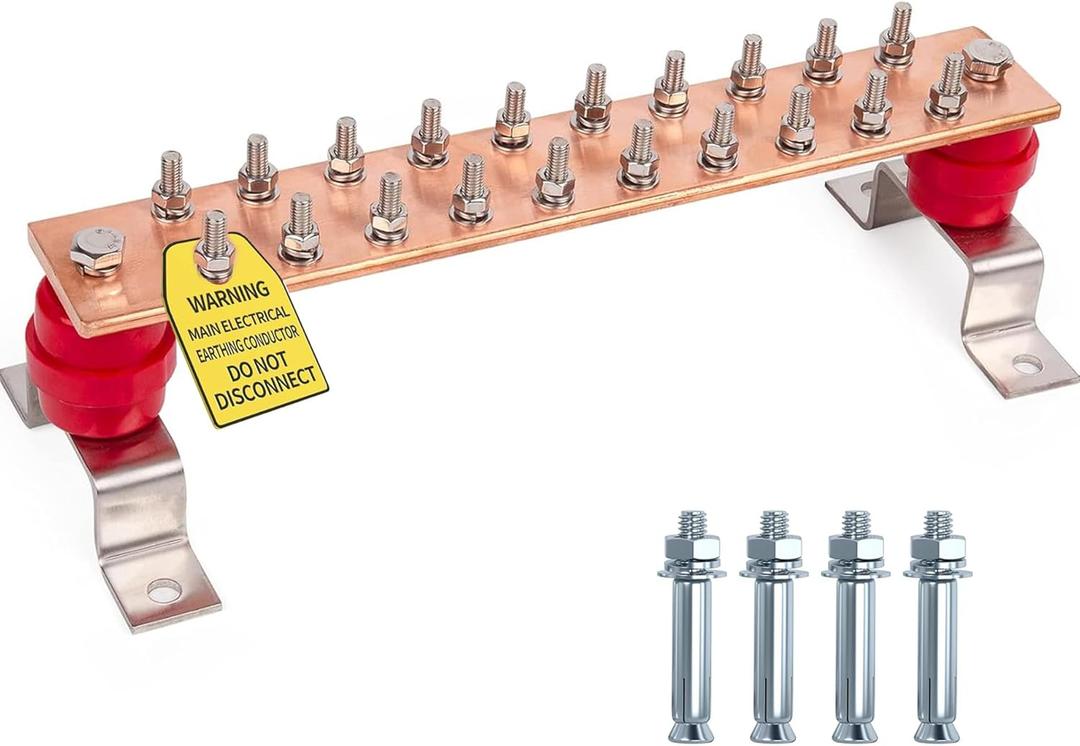 10" Copper Ground Bar Kit,900A Grounding Busbar Bar with UL Recognized SM40 Insulators Rated Uimp up to 7.4KV
