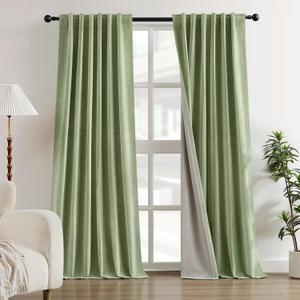 HOMEIDEAS Full Chenille Blackout Curtains for Bedroom Sage Green Curtains 84 Inch Length 2 Panels for Living Room Thermal Insulated Black Out Grommet Window Drapes, W52 x L84